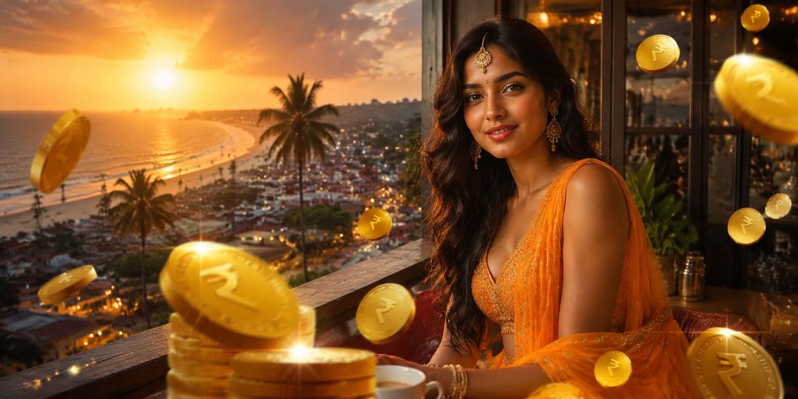 Coastal beach scene in Goa with digital overlay