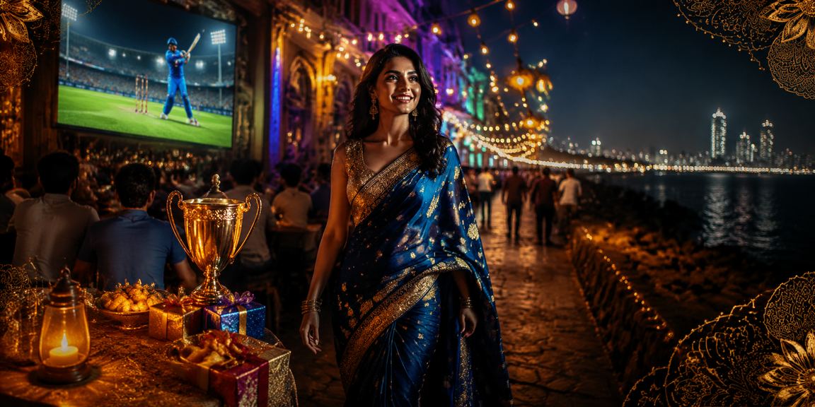 Night market in India with cricket betting neon lights