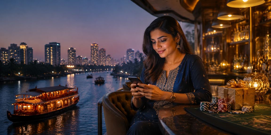 Scenic Kerala backwaters with casino app usage